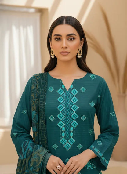 SEA BLUE DHANAK EMBROIDERED | PALACHI VELVET SHAWL | UNSTITCHED | 5101