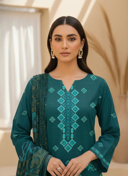 SEA BLUE DHANAK EMBROIDERED | PALACHI VELVET SHAWL | UNSTITCHED | 5101