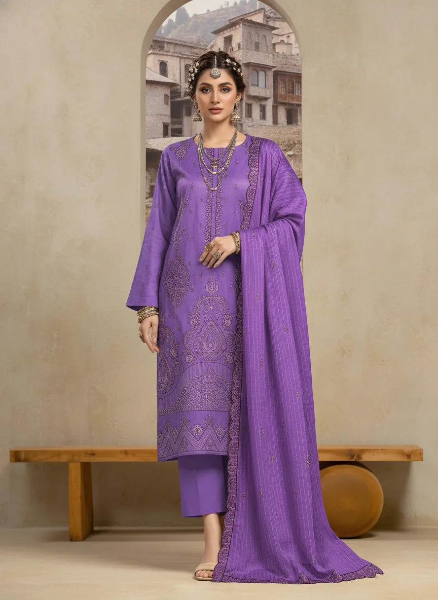COTTON EMBROIDERED 3 PIECE (UNSTITCHED) - 498
