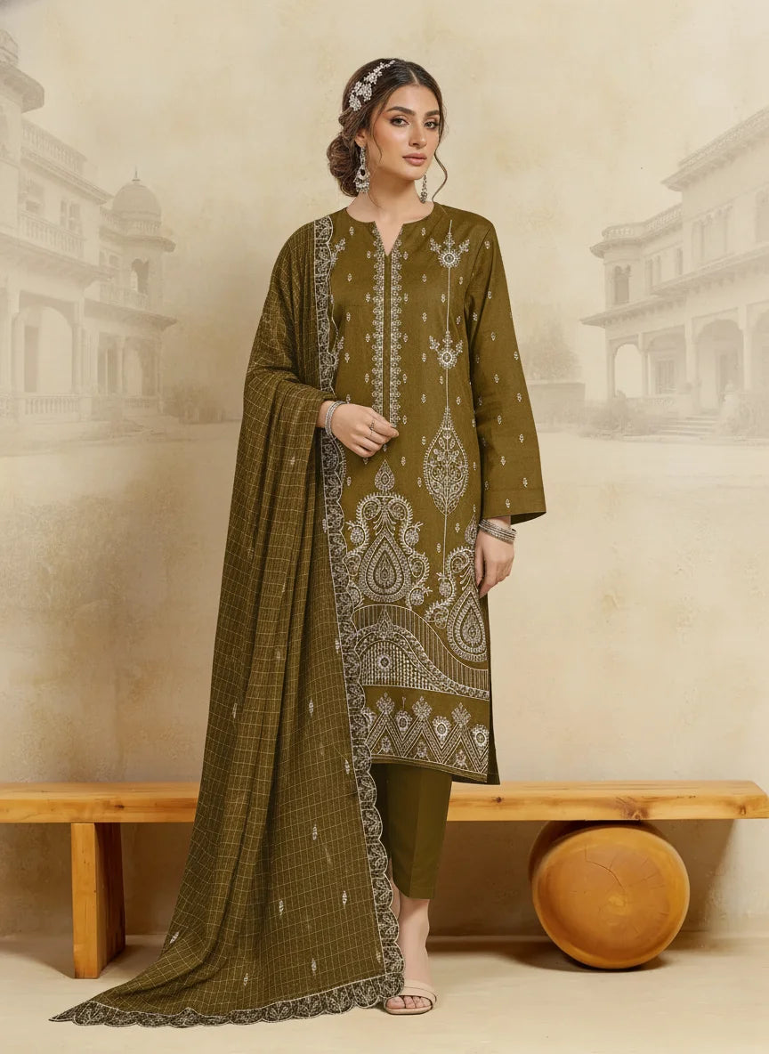 COTTON EMBROIDERED 3 PIECE (UNSTITCHED) - 498