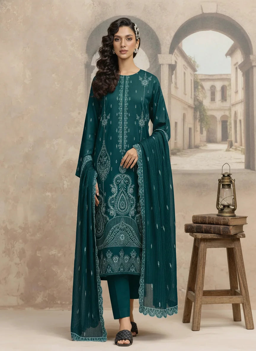 COTTON EMBROIDERED 3 PIECE (UNSTITCHED) - 498