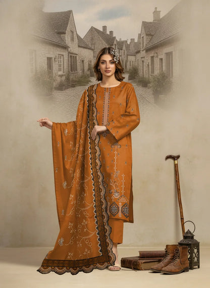 COTTON EMBROIDERED 3 PIECE (UNSTITCHED) - 499