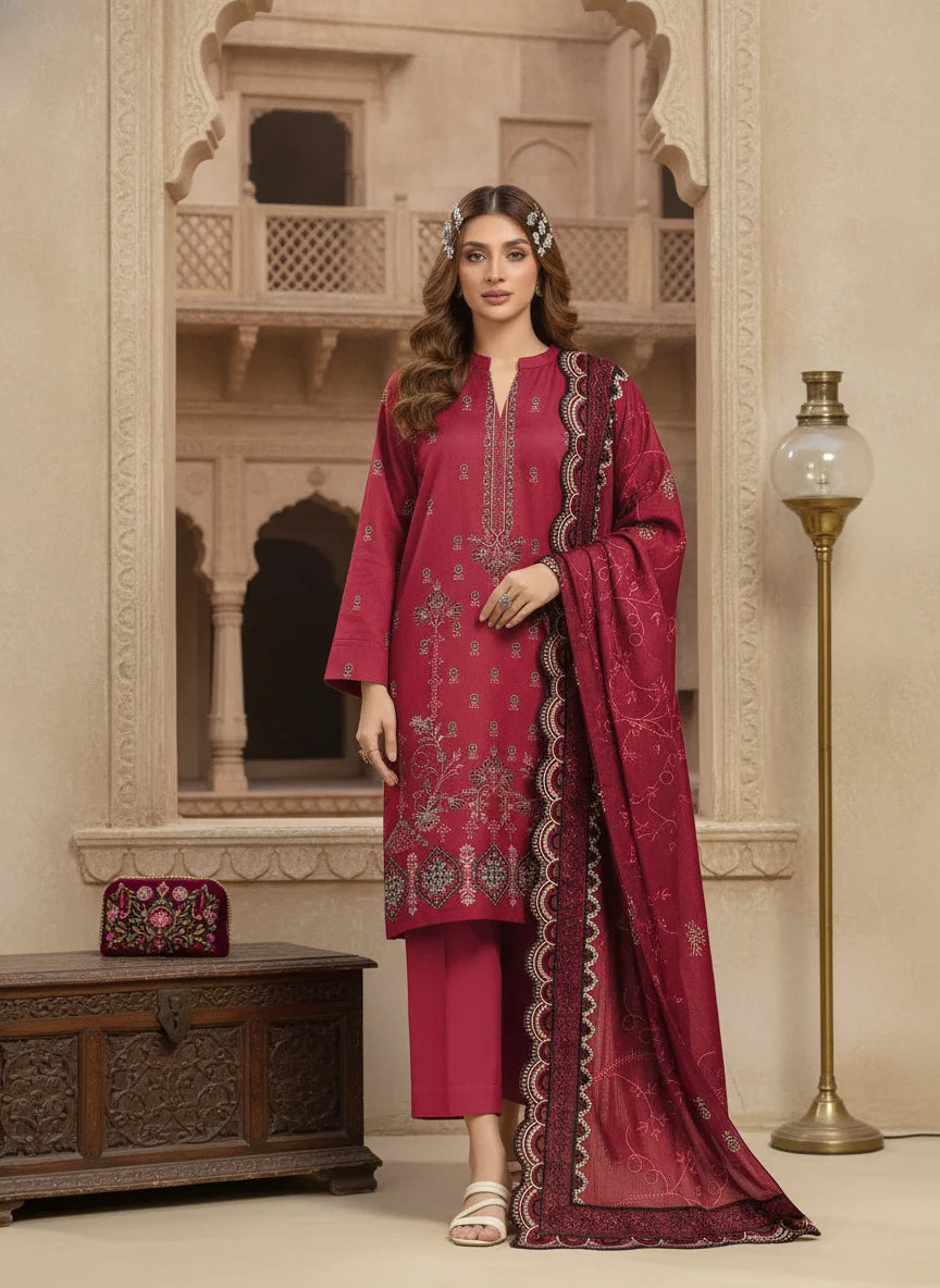 COTTON EMBROIDERED 3 PIECE (UNSTITCHED) - 499