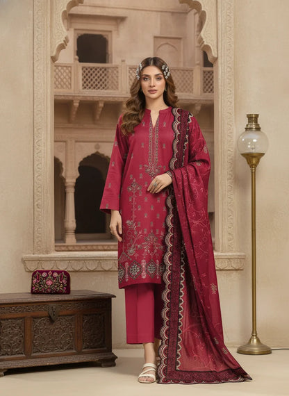COTTON EMBROIDERED 3 PIECE (UNSTITCHED) - 499
