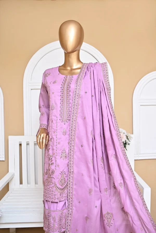 LAVENDER PINK 3 PIECE COTTON EMBROIDERED SUIT {UNSTITCHED} – 3006 – BINOSMAN - Image 5