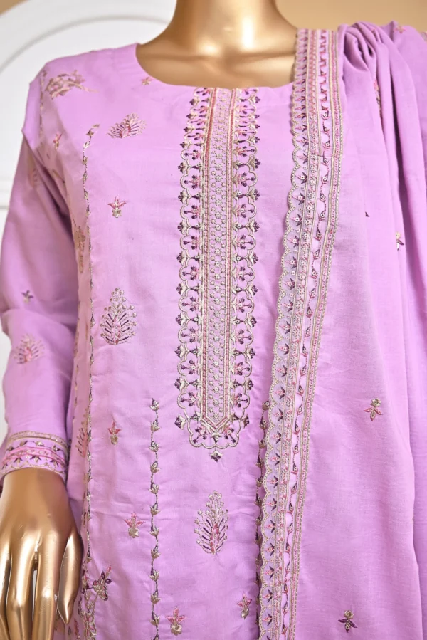 LAVENDER PINK 3 PIECE COTTON EMBROIDERED SUIT {UNSTITCHED} – 3006 – BINOSMAN - Image 4