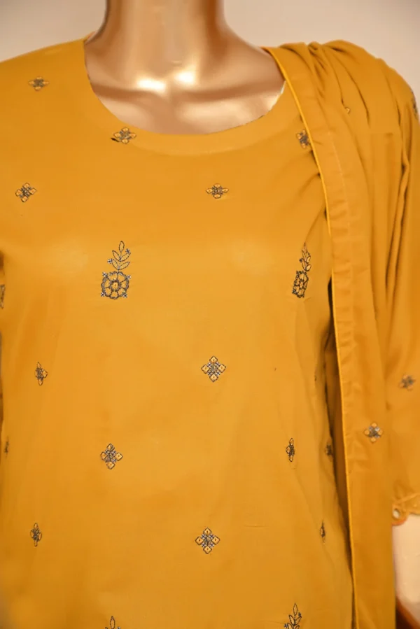 MUSTARD 3 PIECE COTTON EMBROIDERED SUIT {UNSTITCHED} – 1003 – BINOSMAN - Image 5