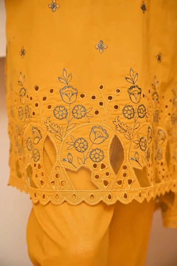 MUSTARD 3 PIECE COTTON EMBROIDERED SUIT {UNSTITCHED} – 1003 – BINOSMAN - Image 3