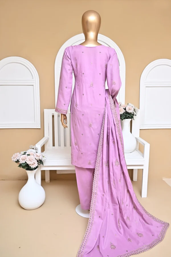 LAVENDER PINK 3 PIECE COTTON EMBROIDERED SUIT {UNSTITCHED} – 3006 – BINOSMAN - Image 2