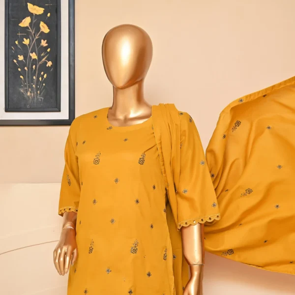 MUSTARD 3 PIECE COTTON EMBROIDERED SUIT {UNSTITCHED} – 1003 – BINOSMAN - Image 4