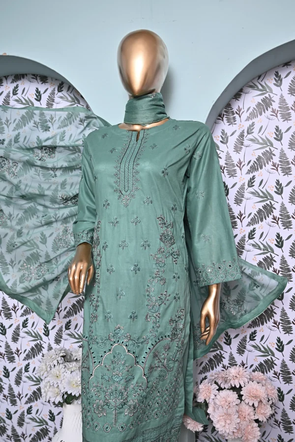 SUMMER GREEN 3 PIECE COTTON EMBROIDERED SUIT {UNSTITCHED} – 4004 – BINOSMAN - Image 3