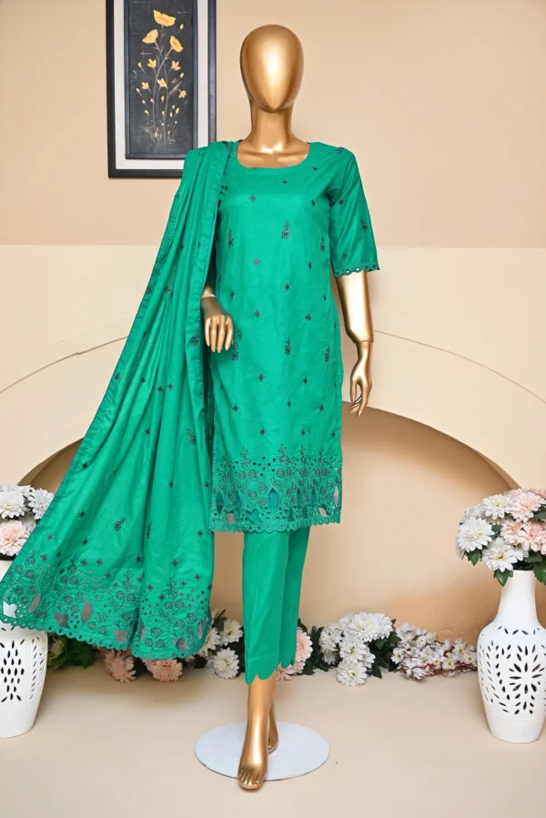 SEA GREEN 3 PIECE COTTON EMBROIDERED SUIT {UNSTITCHED} – 1005 – BINOSMAN