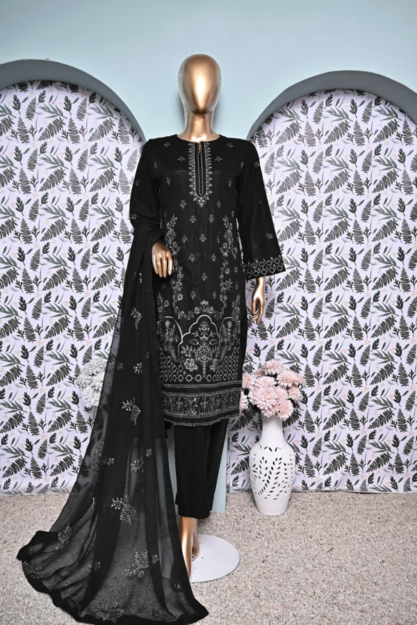 BLACK 3 PIECE COTTON EMBROIDERED SUIT {UNSTITCHED} – 4001 – BINOSMAN