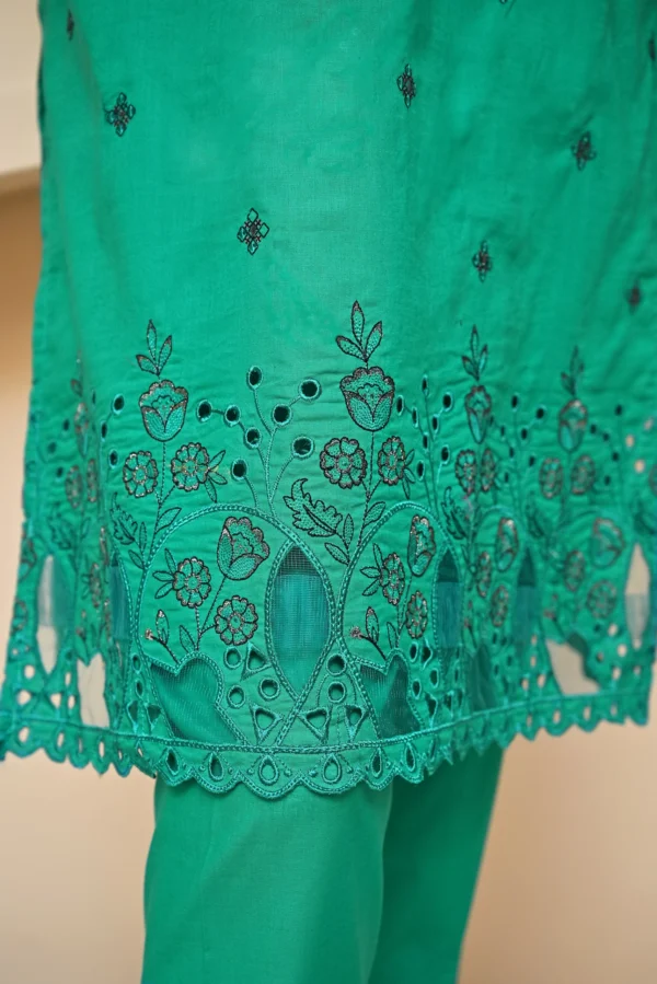 SEA GREEN 3 PIECE COTTON EMBROIDERED SUIT {UNSTITCHED} – 1005 – BINOSMAN - Image 3