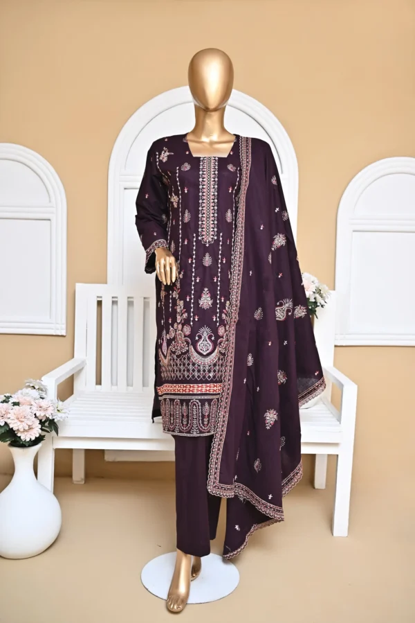 BEATROOT 3 PIECE COTTON EMBROIDERED SUIT {UNSTITCHED} – 3005 – BINOSMAN