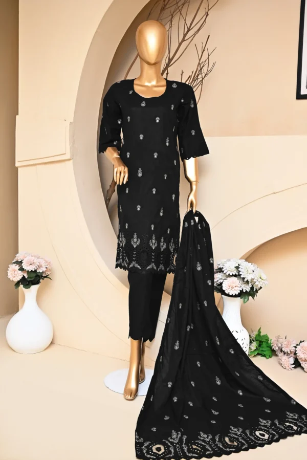 BLACK 3 PIECE COTTON EMBROIDERED SUIT {UNSTITCHED} – 1002 – BINOSMAN