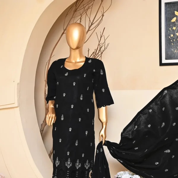 BLACK 3 PIECE COTTON EMBROIDERED SUIT {UNSTITCHED} – 1002 – BINOSMAN - Image 4