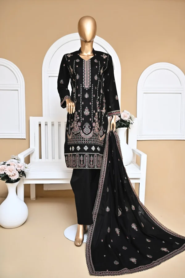 THUNDER BLACK 3 PIECE COTTON EMBROIDERED SUIT {UNSTITCHED} – 3003 – BINOSMAN