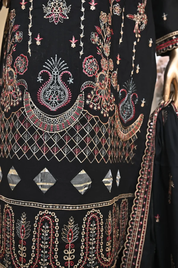 THUNDER BLACK 3 PIECE COTTON EMBROIDERED SUIT {UNSTITCHED} – 3003 – BINOSMAN - Image 3