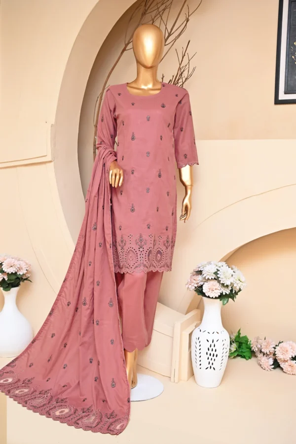 DUSTY PINK 3 PIECE COTTON EMBROIDERED SUIT {UNSTITCHED} – 1001 – BINOSMAN
