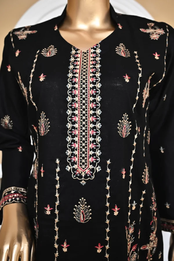 THUNDER BLACK 3 PIECE COTTON EMBROIDERED SUIT {UNSTITCHED} – 3003 – BINOSMAN - Image 5