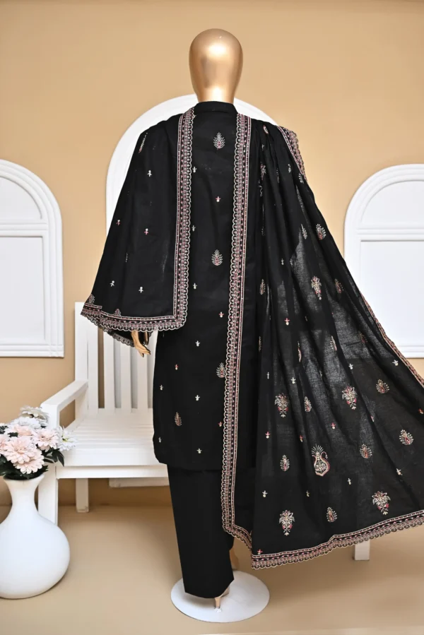 THUNDER BLACK 3 PIECE COTTON EMBROIDERED SUIT {UNSTITCHED} – 3003 – BINOSMAN - Image 2