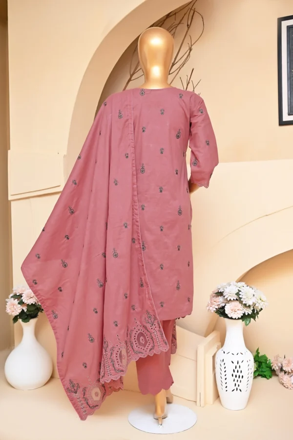 DUSTY PINK 3 PIECE COTTON EMBROIDERED SUIT {UNSTITCHED} – 1001 – BINOSMAN - Image 3