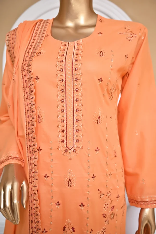 PEACH 3 PIECE COTTON EMBROIDERED SUIT {UNSTITCHED} – 3004 – BINOSMAN - Image 5