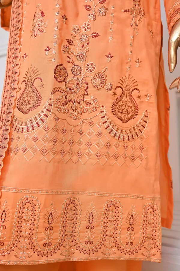 PEACH 3 PIECE COTTON EMBROIDERED SUIT {UNSTITCHED} – 3004 – BINOSMAN - Image 3
