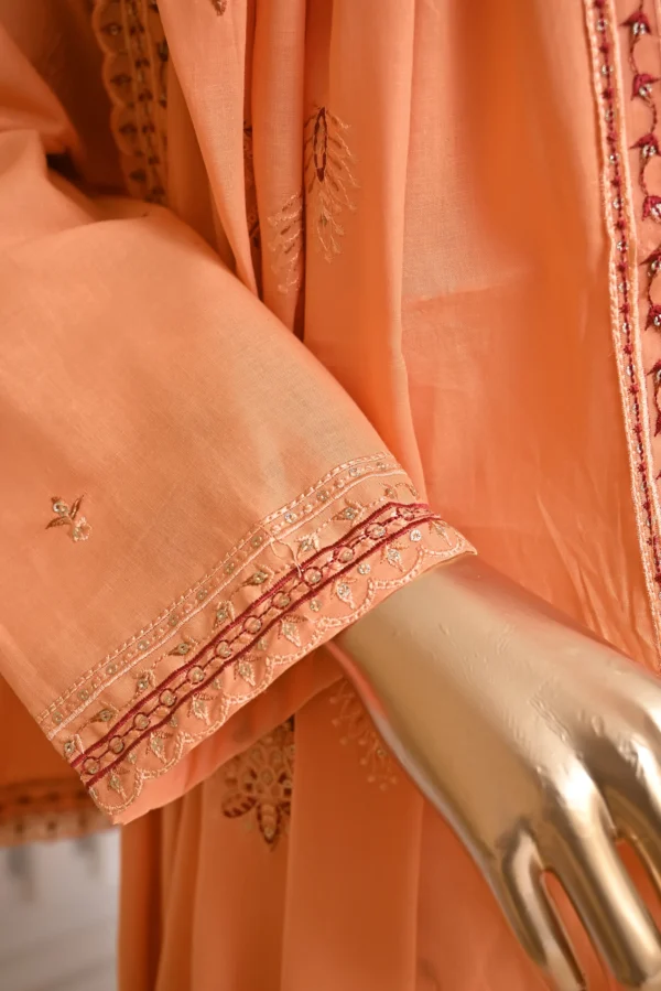 PEACH 3 PIECE COTTON EMBROIDERED SUIT {UNSTITCHED} – 3004 – BINOSMAN - Image 6