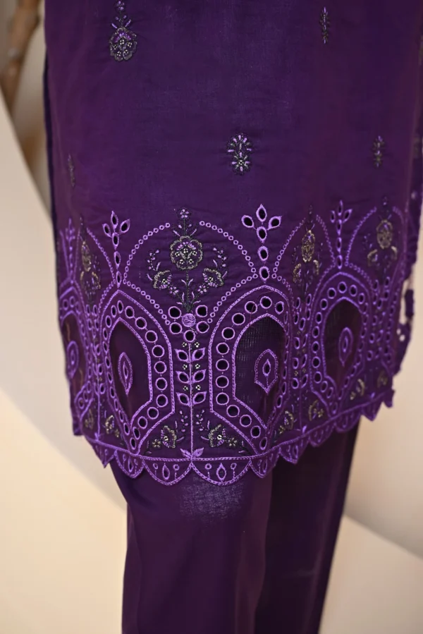 PURPLE 3 PIECE COTTON EMBROIDERED SUIT {UNSTITCHED} – 1006 – BINOSMAN - Image 3