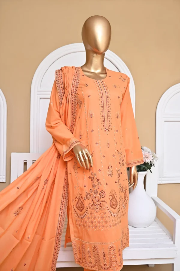 PEACH 3 PIECE COTTON EMBROIDERED SUIT {UNSTITCHED} – 3004 – BINOSMAN - Image 4