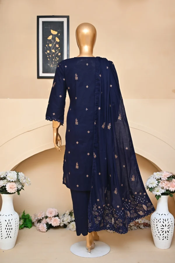 NAVY BLUE 3 PIECE COTTON EMBROIDERED SUIT {UNSTITCHED} – 1004 – BINOSMAN - Image 2