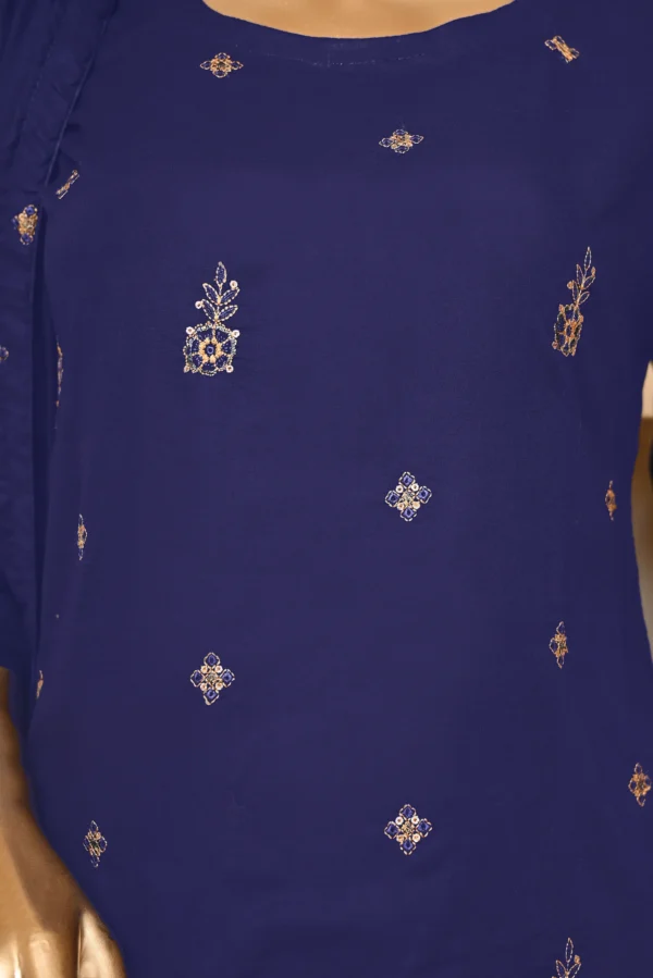 NAVY BLUE 3 PIECE COTTON EMBROIDERED SUIT {UNSTITCHED} – 1004 – BINOSMAN - Image 3