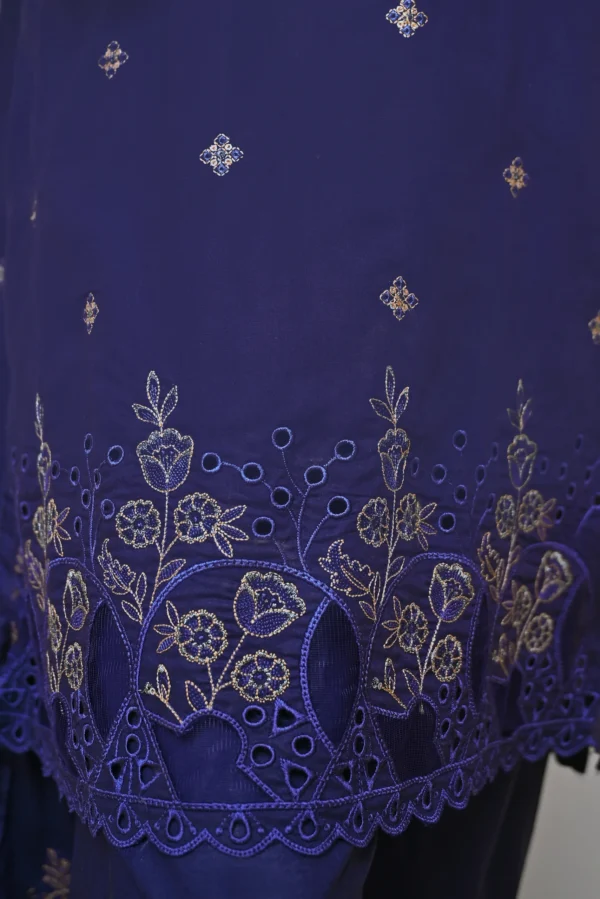 NAVY BLUE 3 PIECE COTTON EMBROIDERED SUIT {UNSTITCHED} – 1004 – BINOSMAN - Image 4