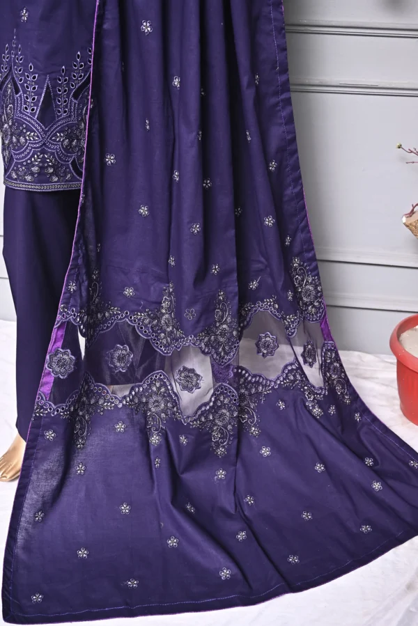 PLUM PURPLE 3 PIECE COTTON EMBROIDERED SUIT {UNSTITCHED} – 2005 – BINOSMAN - Image 4