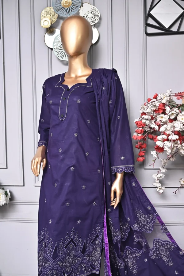PLUM PURPLE 3 PIECE COTTON EMBROIDERED SUIT {UNSTITCHED} – 2005 – BINOSMAN - Image 6