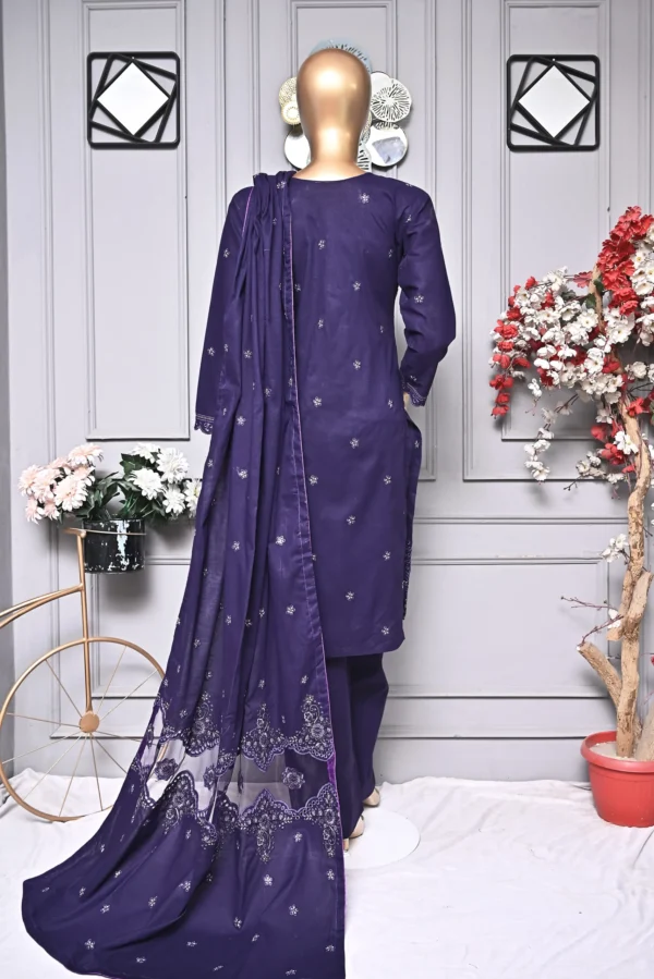 PLUM PURPLE 3 PIECE COTTON EMBROIDERED SUIT {UNSTITCHED} – 2005 – BINOSMAN - Image 2
