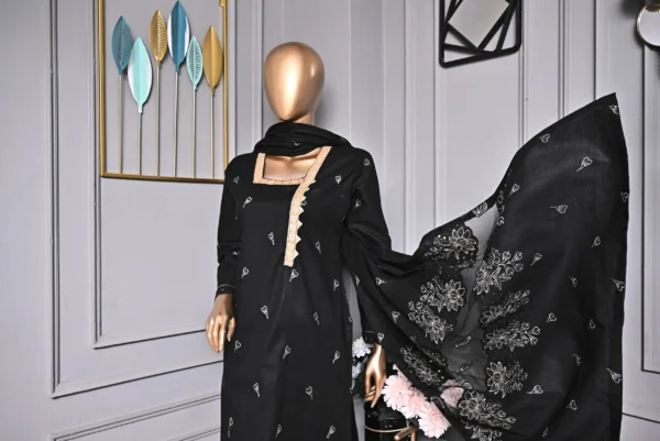 JET BLACK 3 PIECE COTTON EMBROIDERED SUIT {UNSTITCHED} – 2001 – BINOSMAN - Image 7