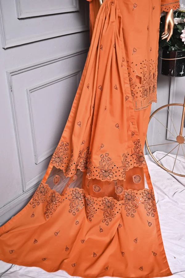 RUST ORANGE 3 PIECE COTTON EMBROIDERED SUIT {UNSTITCHED} – 2006 – BINOSMAN - Image 4