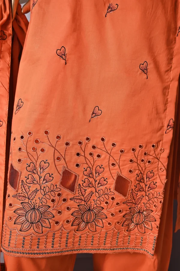 RUST ORANGE 3 PIECE COTTON EMBROIDERED SUIT {UNSTITCHED} – 2006 – BINOSMAN - Image 3