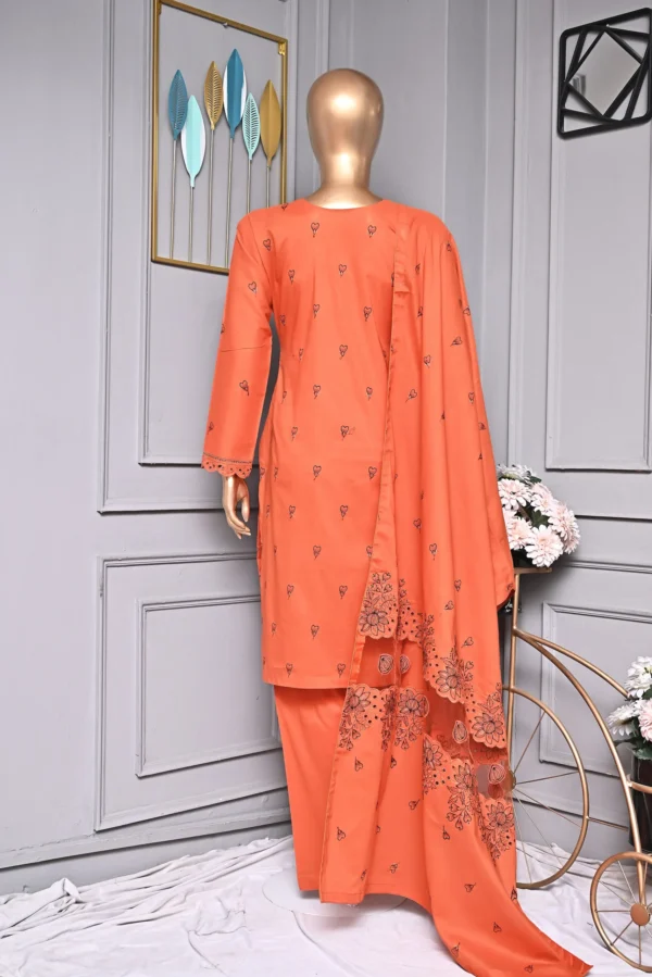 RUST ORANGE 3 PIECE COTTON EMBROIDERED SUIT {UNSTITCHED} – 2006 – BINOSMAN - Image 2