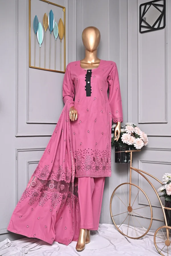PERSIAN PINK 3 PIECE COTTON EMBROIDERED SUIT {UNSTITCHED} – 2002 – BINOSMAN