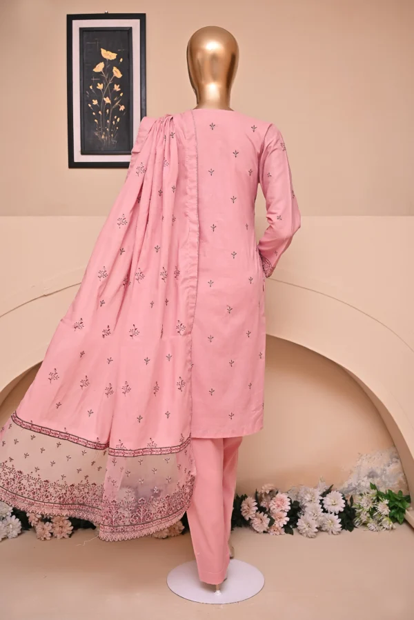 FLAMINGO PINK 3 PIECE COTTON EMBROIDERED SUIT {UNSTITCHED} – 6005 – BINOSMAN - Image 3