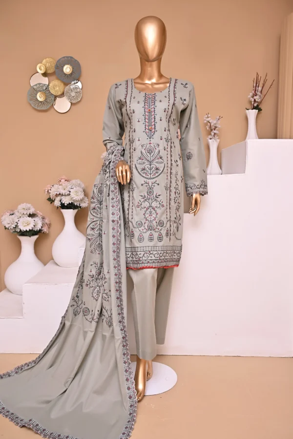 SILKY SILVER 3 PIECE COTTON EMBROIDERED SUIT {UNSTITCHED} – 5003 – BINOSMAN