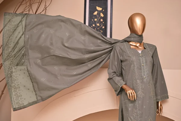 SAND STONE GRAY 3 PIECE COTTON EMBROIDERED SUIT {UNSTITCHED} – 6004 – BINOSMAN - Image 2