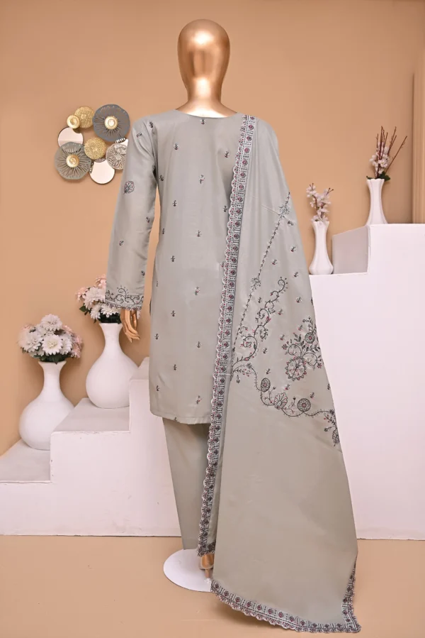 SILKY SILVER 3 PIECE COTTON EMBROIDERED SUIT {UNSTITCHED} – 5003 – BINOSMAN - Image 3