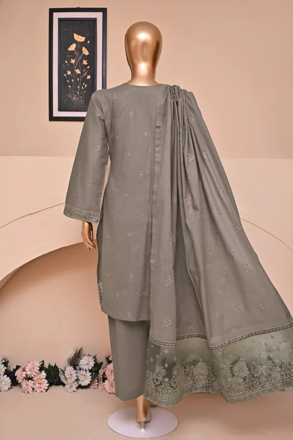 SAND STONE GRAY 3 PIECE COTTON EMBROIDERED SUIT {UNSTITCHED} – 6004 – BINOSMAN - Image 3