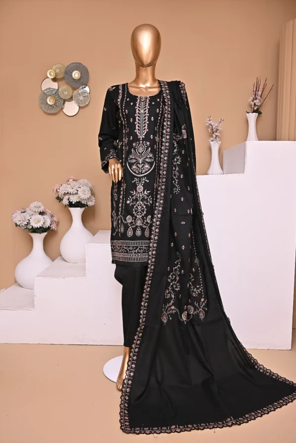 NIGHT BLACK 3 PIECE COTTON EMBROIDERED SUIT {UNSTITCHED} – 5001 – BINOSMAN