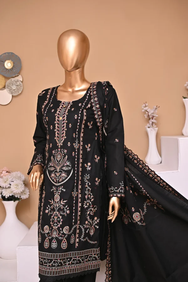 NIGHT BLACK 3 PIECE COTTON EMBROIDERED SUIT {UNSTITCHED} – 5001 – BINOSMAN - Image 2